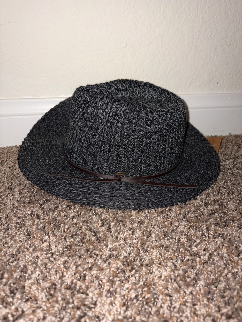 C.C Charcoal Knit Fedora Hat with Thin Band